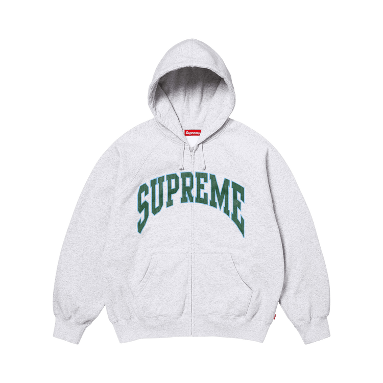 Supreme Cracked Raglan Zip Up Hooded Sweatshirt 'Ash Grey'