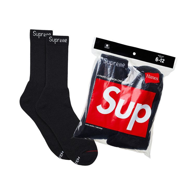 Supreme x Hanes Crew Socks (4 Pack) 'Black'