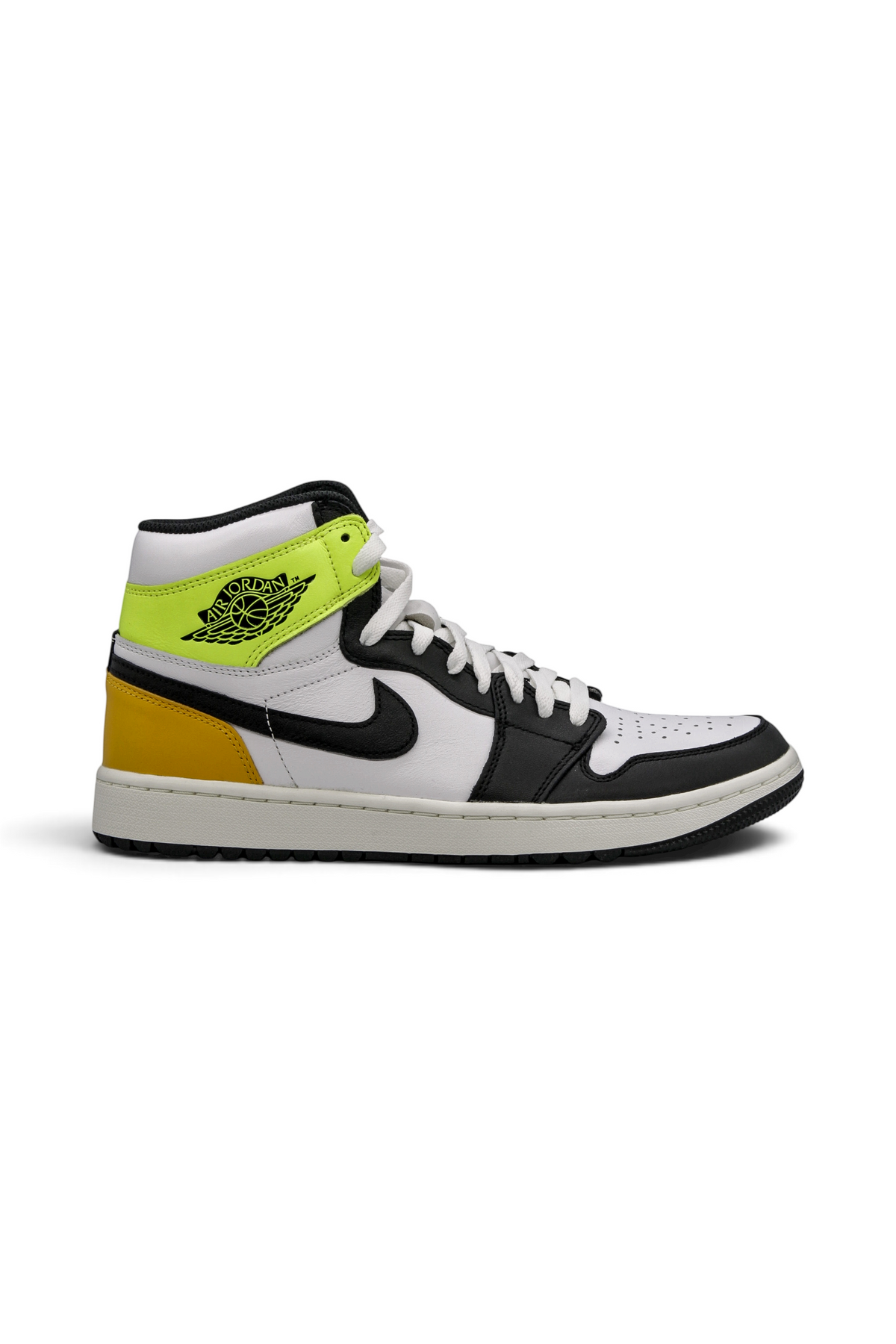 Jordan 1 Retro High G White University Gold Volt Black