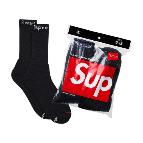 Supreme x Hanes Crew Socks (4 Pack) 'Black'