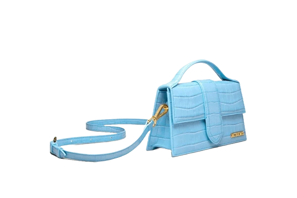Jacquemus Le grand Bambino Crossbody Strap Handbag Croco Embossed Gradient Blue